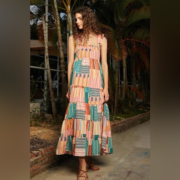 J.ING Rainbow Tie‑Shoulder Maxi Dress Dopamine Colorful Bump‑Friendly Size S NWT - Picture 1 of 7